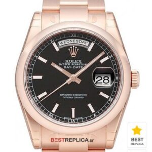 Rolex Day-Date 18k Everose Gold Black Dial stick markers