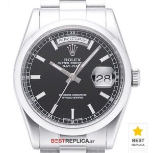 Rolex Day-Date Black Dial Roman Markers Fluted Bezel 18k white Gold