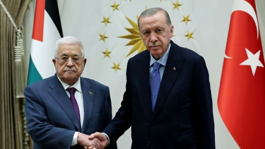 Palestinian Authority President Mahmud Abbas meets with Turkey's Recep Tayyip Erdogan in Ankara.