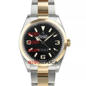 Rolex Explorer I 36mm 2-Tone Black Dial 904L Steel/ 18K Yellow Gold Swiss Replica Watch Ref: 124273
