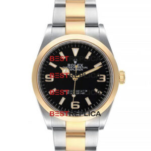 Rolex Explorer I 36mm 2-Tone Black Dial 904L Steel/ 18K Yellow Gold Swiss Replica Watch Ref: 124273