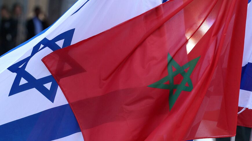 Israeli and Moroccan flags are pictured during an official ceremony in Israel's Mediterranean coastal city of Tel Aviv, on September 13, 2022. (Photo by JACK GUEZ / AFP) (Photo by JACK GUEZ/AFP via Getty Images)