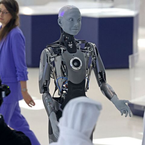 The Ameca humanoid robot greets visitors at Dubai's Museum of the Future, on October 11, 2022. (Photo by Karim SAHIB / AFP) (Photo by KARIM SAHIB/AFP via Getty Images)