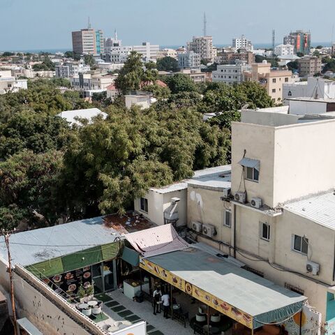 A view from a hotel roof top of downtown Mogadishu close to the site of a double truck bombs in early November in Mogadishu on November 10, 2022. 