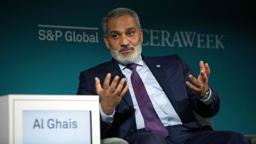 Haitham al-Ghais, secretary general of OPEC, speaks with Carlos Pascual during CERAWeek by S&P Global in Houston, Texas on March 7, 2023.