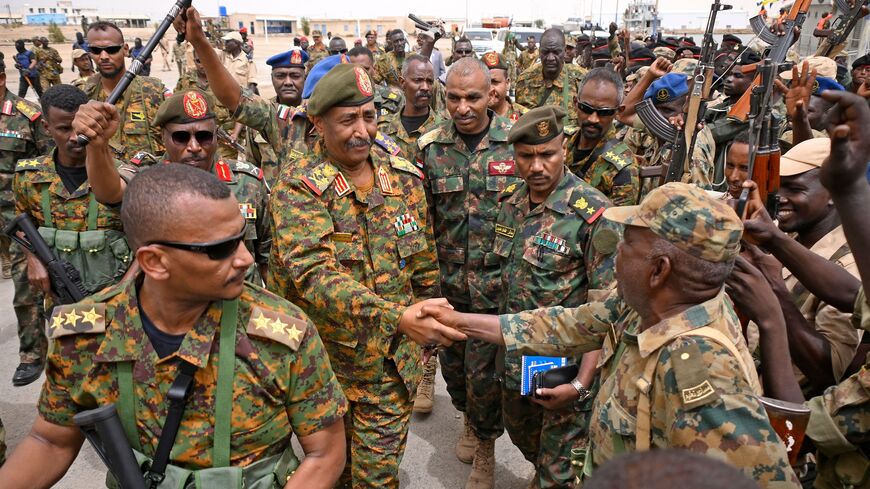 Sudanese army chief Abdel Fattah al-Burhan visits the Flamingo Marine Base in Port Sudan on Aug. 28, 2023.