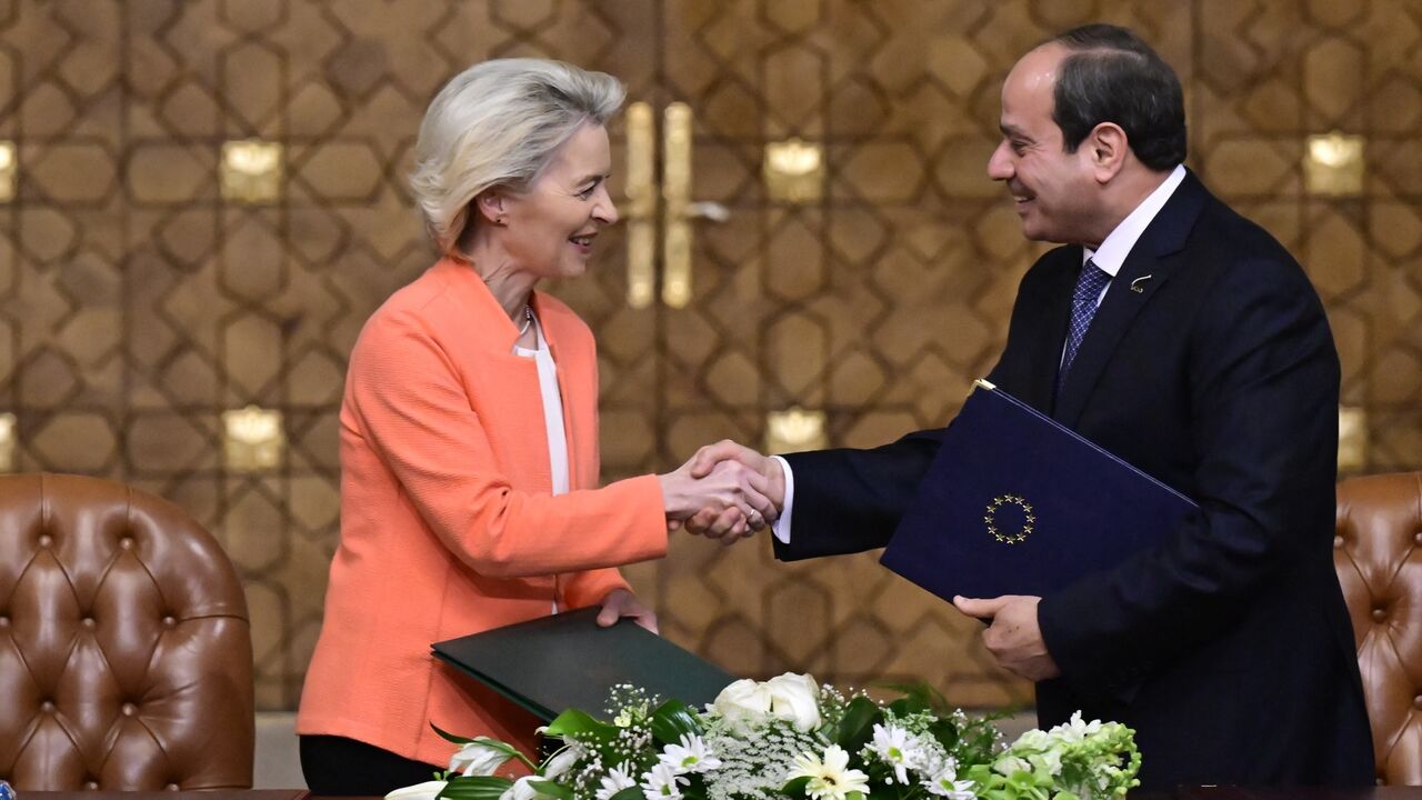 European Commission president Ursula Von der Leyen and Egypt president Abdel Fattah el-Sisi pictured during a diplomatic meeting on March 17, 2024, in Cairo, Egypt. 