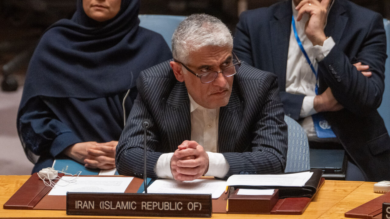 Permanent Representative of Iran to the United Nations, Amir Saeid Iravani addresses the United Nations Security Council during an emergency meeting on April 14, 2024 at U.N. Headquarters in New York City. The U.N. Security Council convened for the meeting at the request of Israel's Ambassador to the United Nations Gilad Erdan after Iran's attack on Israel. (Photo by David Dee Delgado/Getty Images)