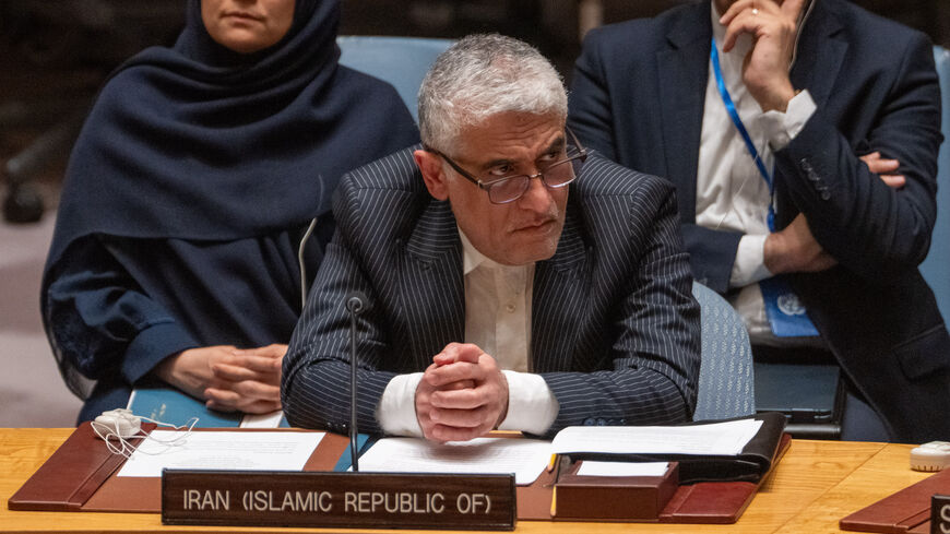 Permanent Representative of Iran to the United Nations, Amir Saeid Iravani addresses the United Nations Security Council during an emergency meeting on April 14, 2024 at U.N. Headquarters in New York City. The U.N. Security Council convened for the meeting at the request of Israel's Ambassador to the United Nations Gilad Erdan after Iran's attack on Israel. (Photo by David Dee Delgado/Getty Images)