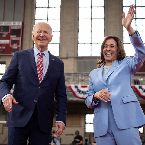 PHILADELPHIA, PENNSYLVANIA - MAY 29: U.S. President Joe Biden and U.S. Vice President Kamala Harris wave to members of the audience after speaking at a campaign rally at Girard College on May 29, 2024 in Philadelphia, Pennsylvania. Biden and Harris are using today's rally to launch a nationwide campaign to court black voters, a group that has traditionally come out in favor of Biden, but their support is projected lower than it was in 2020. (Photo by Andrew Harnik/Getty Images)