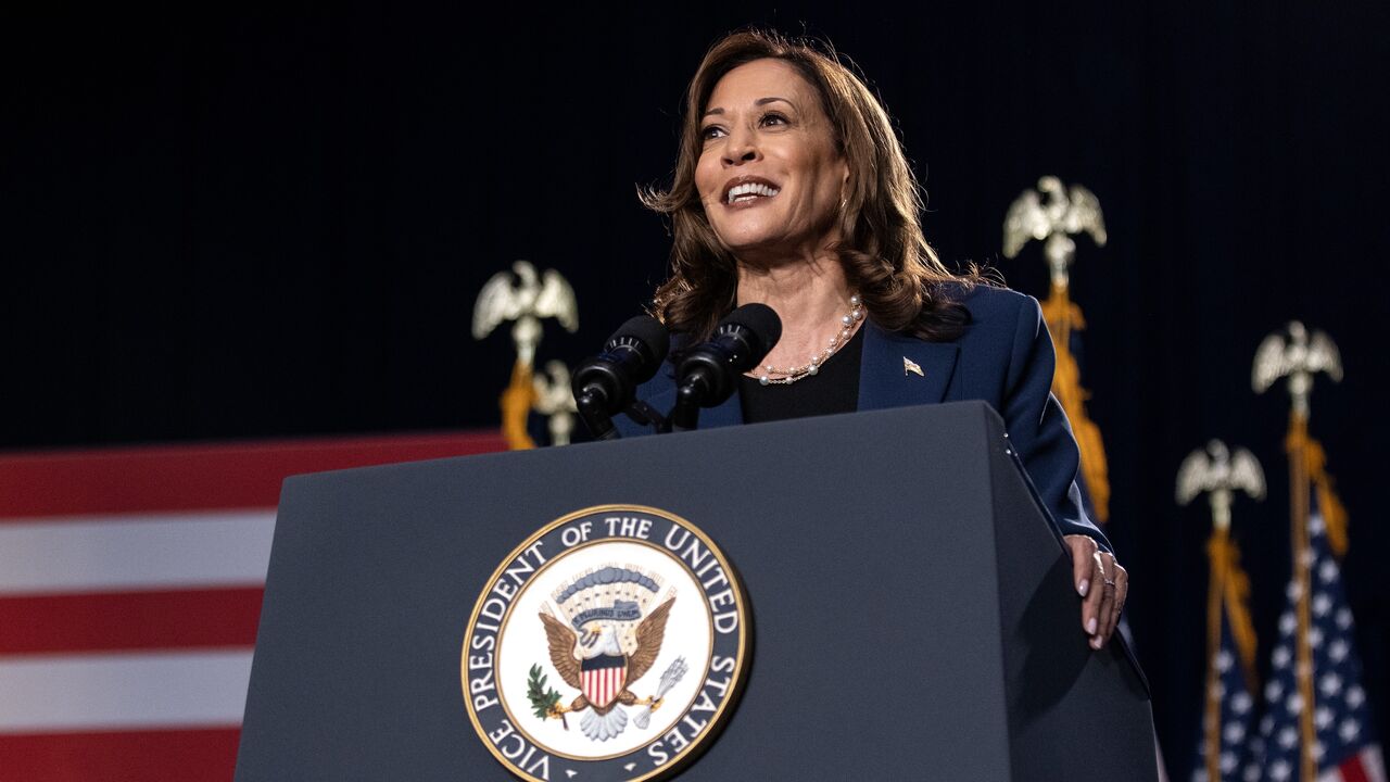 Democratic presidential candidate, US Vice President Kamala Harris, speaks to supporters during a campaign rally at West Allis Central High School on July 23, 2024, in Wisconsin. 