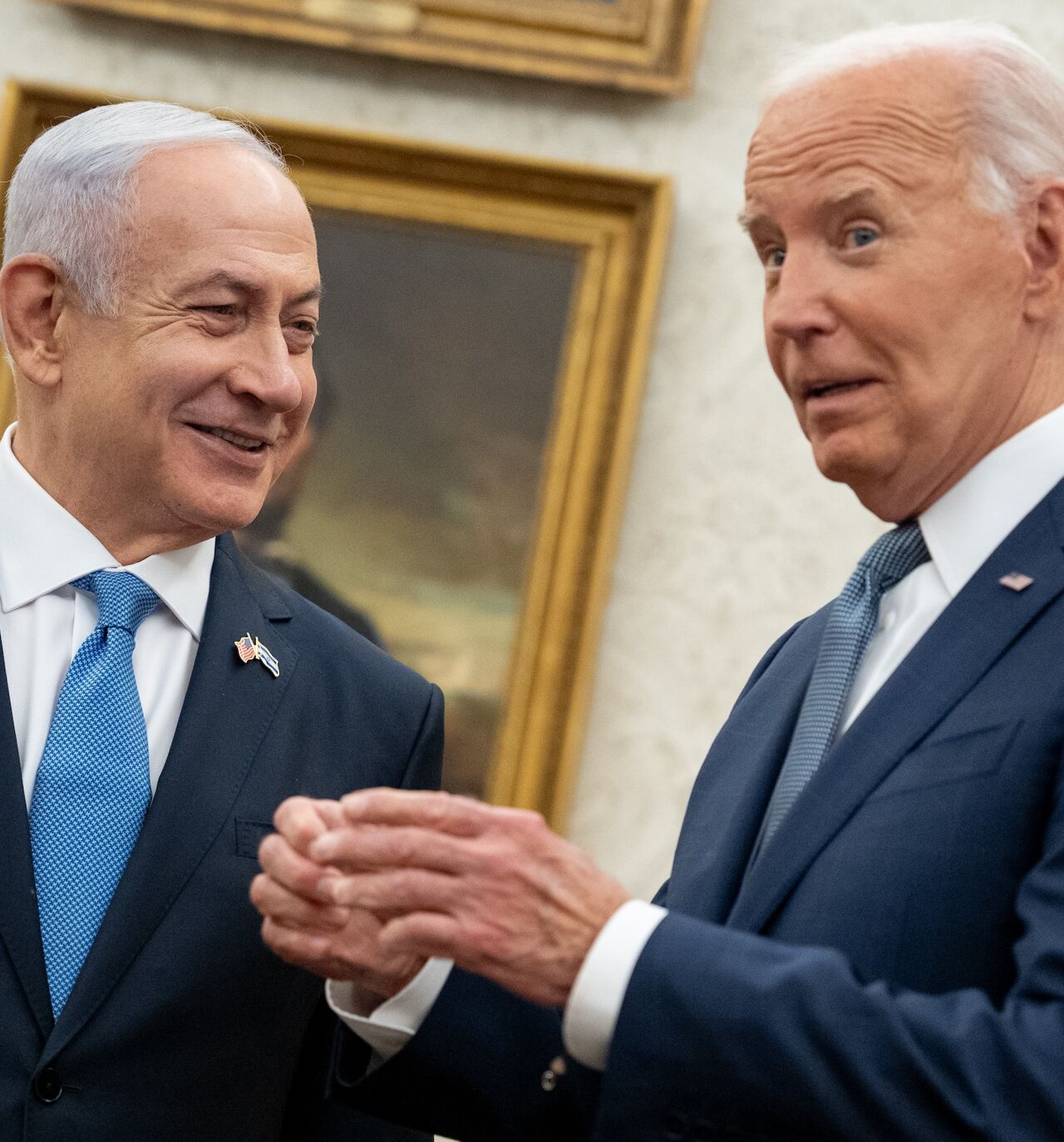 US President Joe Biden meets with Israeli Prime Minister Benjamin Netanyahu at the White House, in the Oval Office, Washington, DC, July 25, 2024.