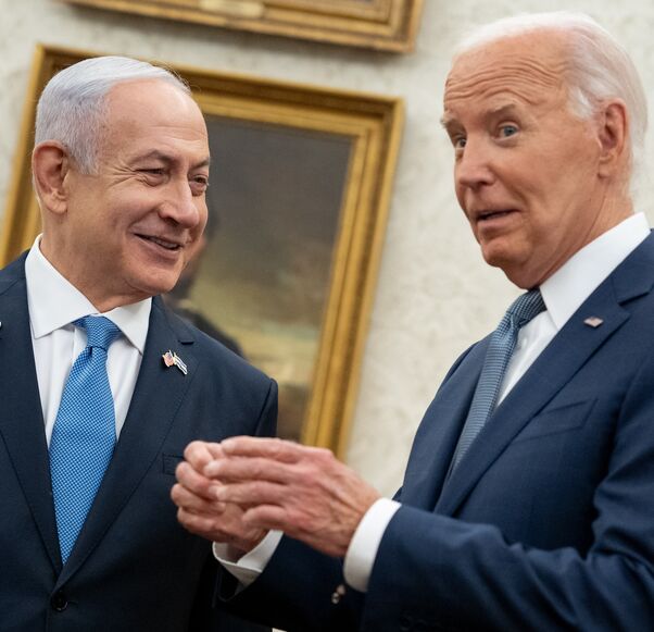 US President Joe Biden meets with Israeli Prime Minister Benjamin Netanyahu at the White House, in the Oval Office, Washington, DC, July 25, 2024.