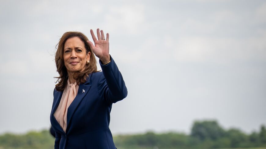 Democratic presidential candidate US Vice President Kamala Harris arrives at Philadelphia International Airport for a campaign event at the Liacouras Center at Temple University on August 6, 2024, in Philadelphia, Pennsylvania.