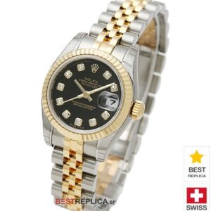 Rolex Datejust 18k Gold 2-tone Black Dial Diamond Markers
