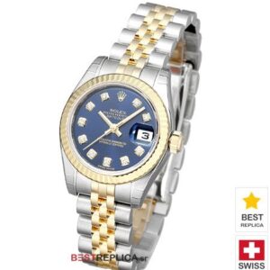 Rolex Datejust 18k Gold 2-tone Blue Dial Diamond Markers