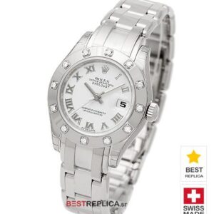 Rolex Datejust Pearlmaster 18k White Gold White Dial Diamond Bezel