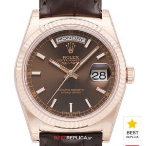 Rolex Day-Date 18k Rose Gold Brown Dial Fluted Bezel leather strap