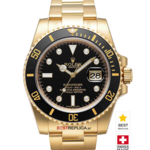 Rolex Submariner 18k Gold Black Dial Ceramic Bezel Diamond Markers