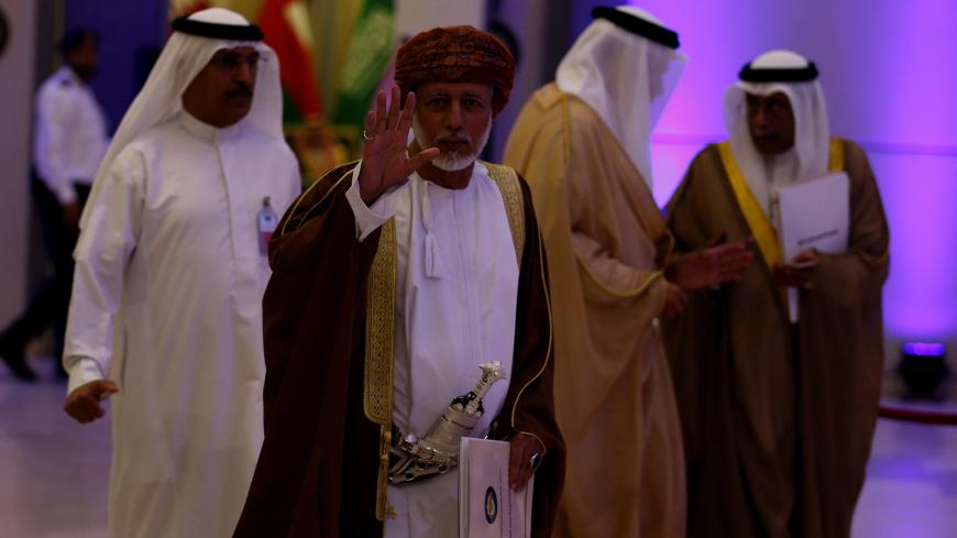 Oman's Foreign Minister Yusuf bin Alawi waves as he arrives to attend a meeting of Foreign Ministers of the Gulf Cooperation Council (GCC) member states, in Riyadh, Saudi Arabia March 30, 2017. REUTERS/Faisal Al Nasser - RTX33EVF