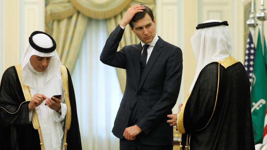 White House senior advisor Jared Kushner (C) arrives to join U.S. President Donald Trump and the rest of the U.S. delegation to meet with Saudi Arabia's King Salman bin Abdulaziz Al Saud at the Royal Court in Riyadh, Saudi Arabia May 20, 2017. REUTERS/Jonathan Ernst - RC161444CEB0