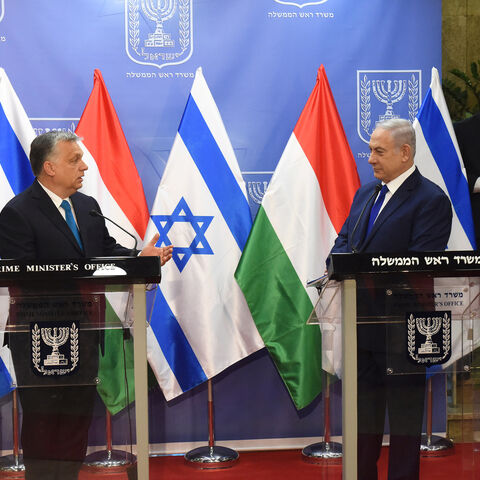 Hungarian Prime Minister Viktor Orban speaks during a joint statment with Israeli Prime Minister Benjamin Netanyahu, at the prime minister's office in Jerusalem,  July 19, 2018.  Debbie Hill/Pool via Reuters - RC13AF3278D0